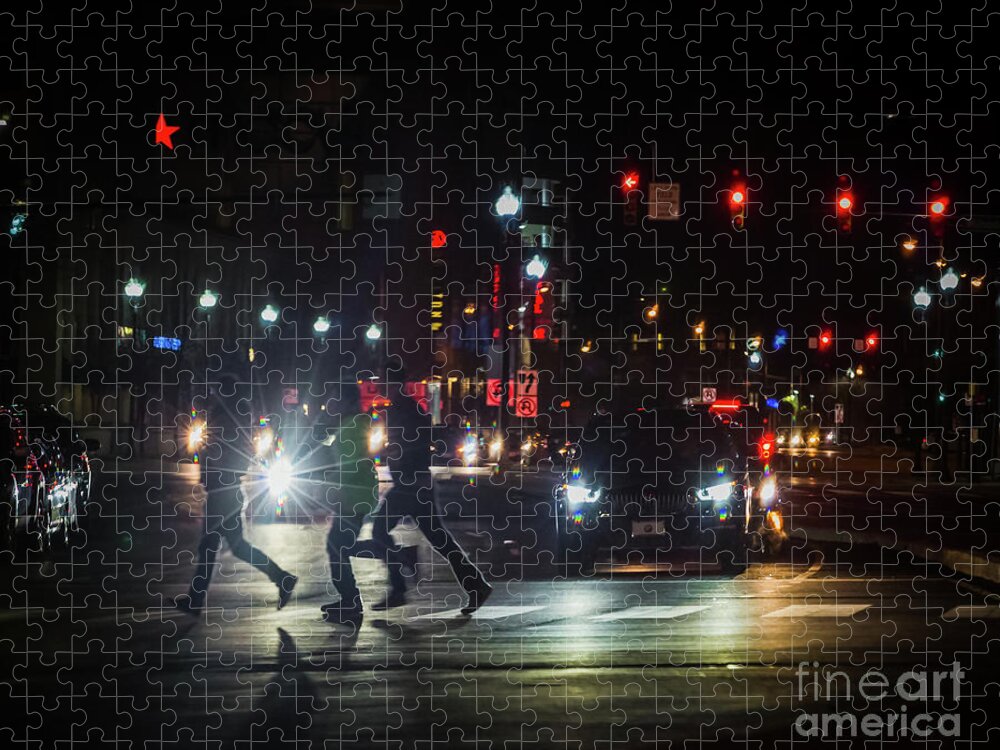 Night Photography Jigsaw Puzzle featuring the photograph Crossing the street at night by Agnes Caruso