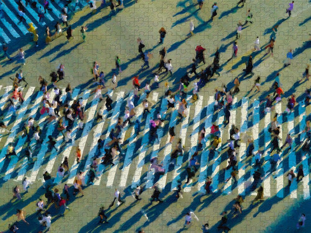New York City Jigsaw Puzzle featuring the painting Crosswalk Above New York by Tony Rubino