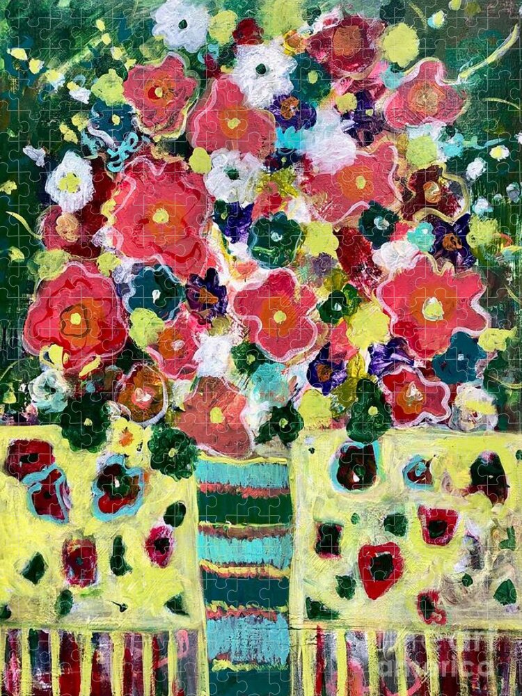 Vase Jigsaw Puzzle featuring the painting Crosswalk Bouquet by Jacqui Hawk