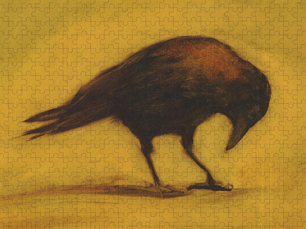 Crow Jigsaw Puzzle featuring the painting Crow 11 cropped version by David Ladmore