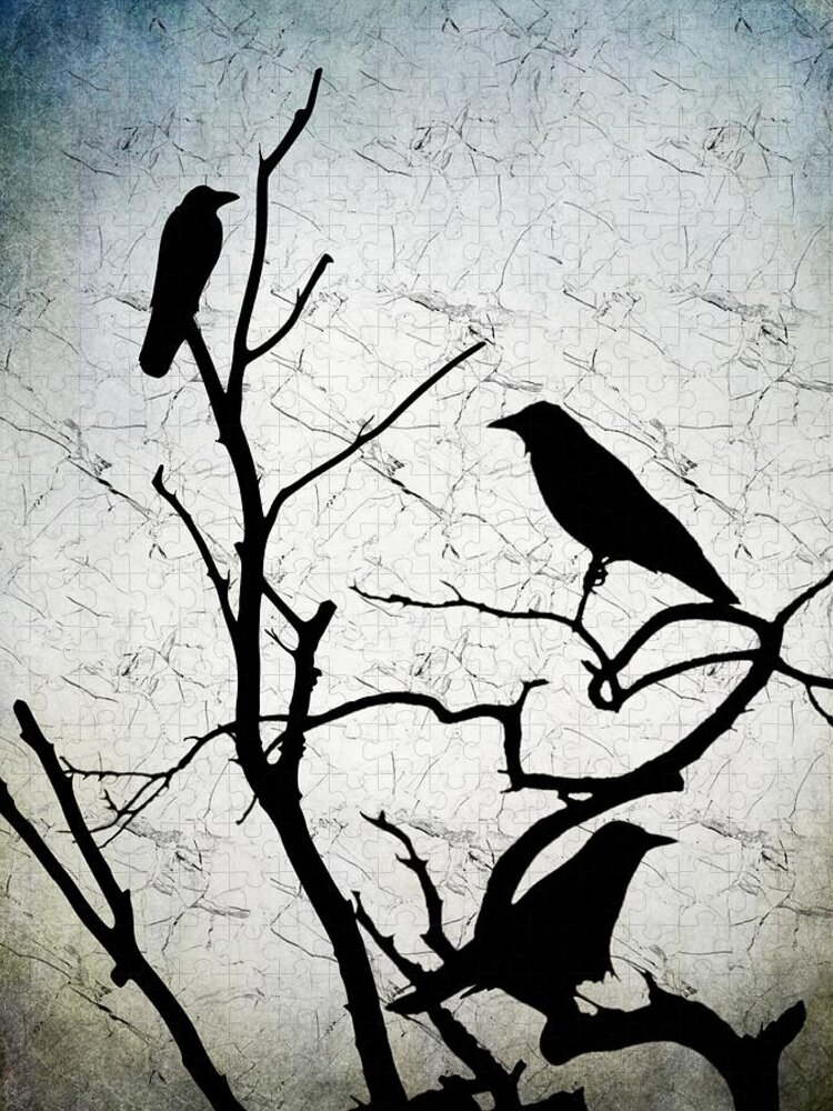 Bird Jigsaw Puzzle featuring the digital art Crow Birds on Tree Bird 91 by Lucie Dumas