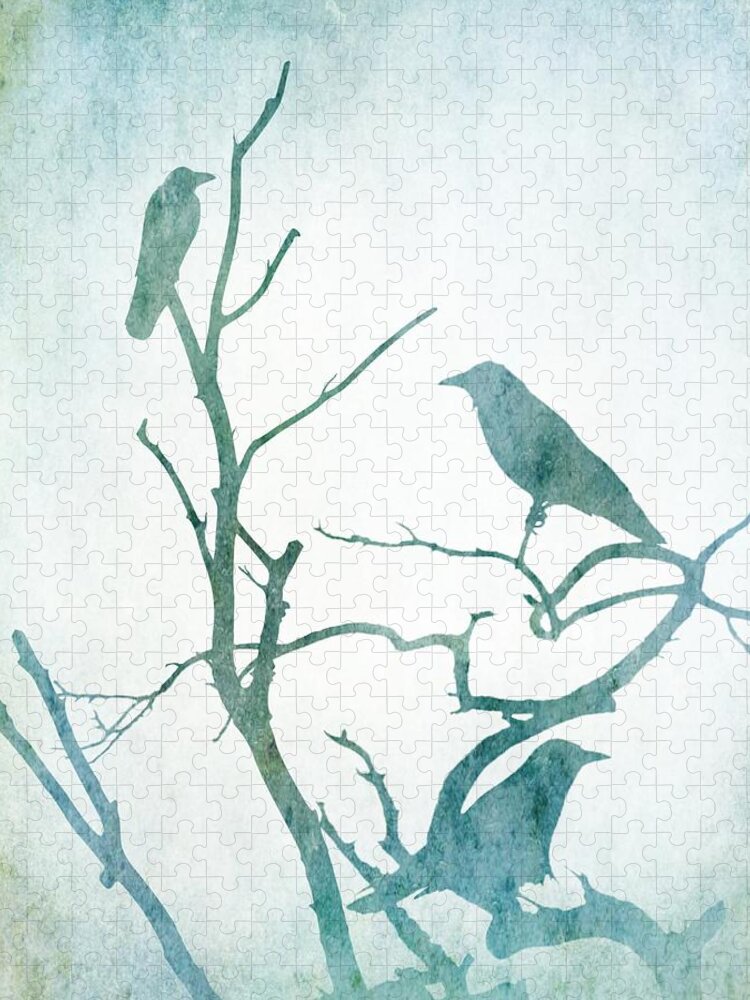 Bird Jigsaw Puzzle featuring the digital art Crow Birds on Tree Bird 93 by Lucie Dumas