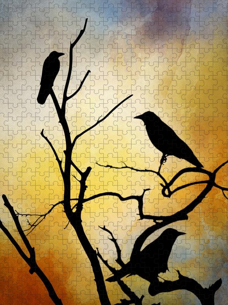 Bird Jigsaw Puzzle featuring the digital art Crow Birds on Tree Bird 95 by Lucie Dumas