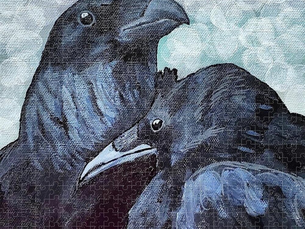 Crows Jigsaw Puzzle featuring the painting Crow Lovers by Amy Kuenzie