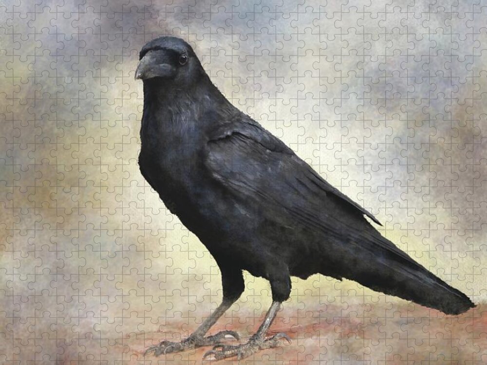 Bird Jigsaw Puzzle featuring the mixed media Crow Raven Bird 88 by Lucie Dumas