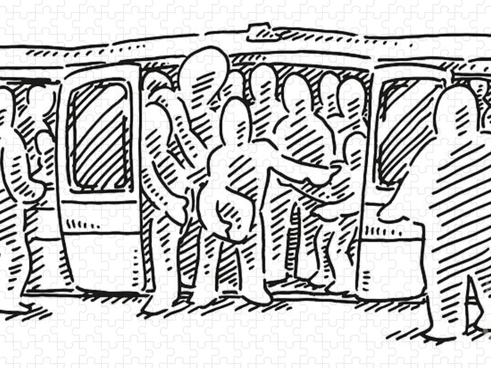 Crowded Subway Train Drawing Jigsaw Puzzle by Frank Ramspott - Pixels