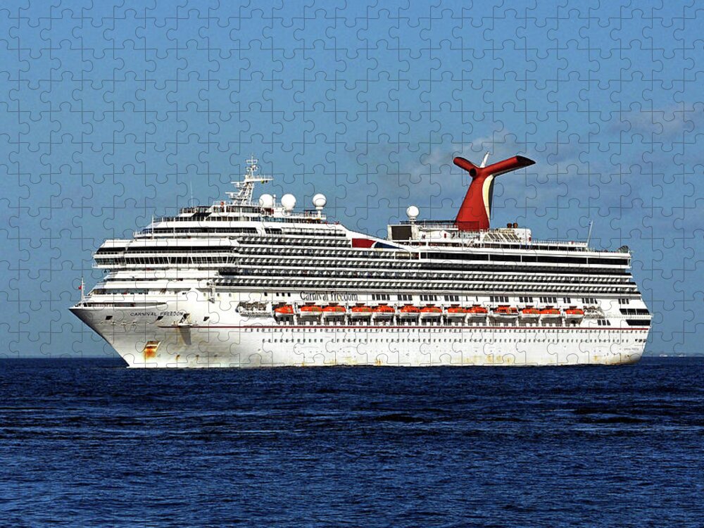 Cruise Jigsaw Puzzle featuring the photograph Cruise Ship Carnival Freedom Approaching Cozumel by Bill Swartwout
