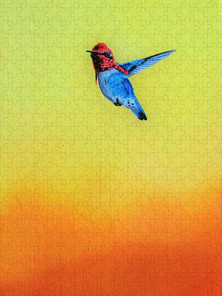 Birds Jigsaw Puzzle featuring the painting Cuban Bumblebee Hummingbird by Dana Newman