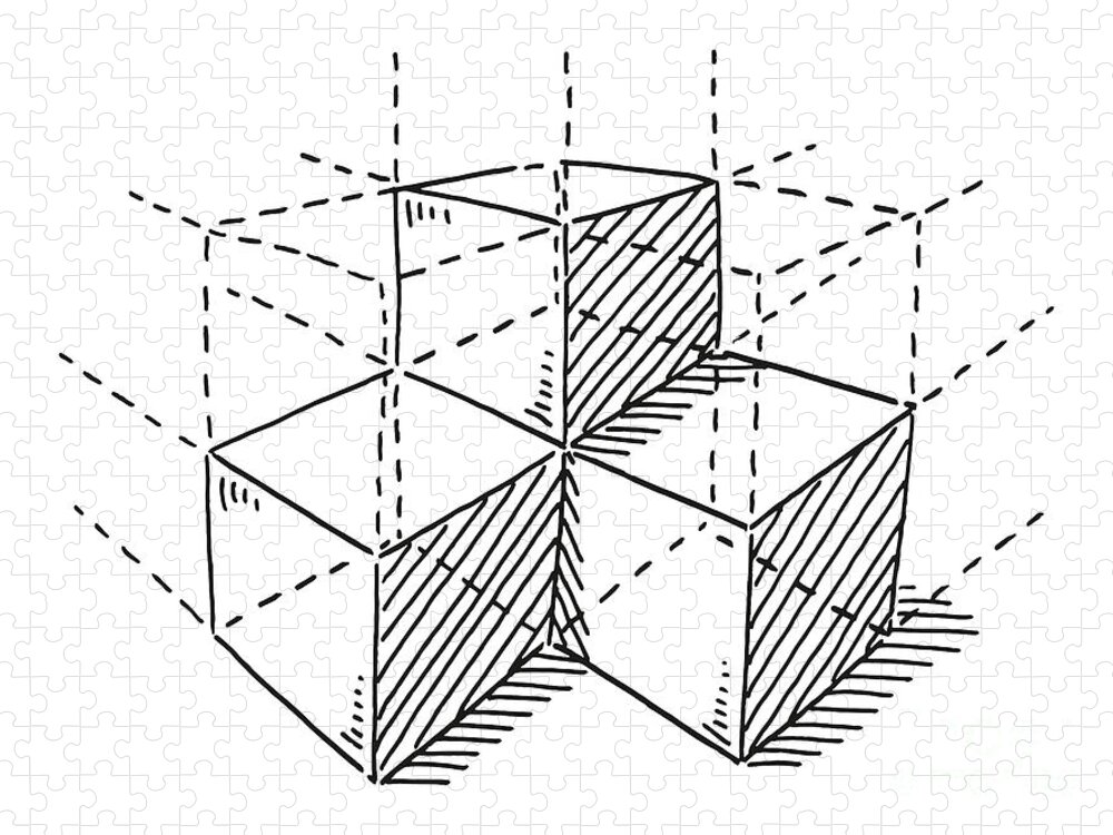 Sketch Jigsaw Puzzle featuring the drawing Cube Construction Symbol Drawing by Frank Ramspott