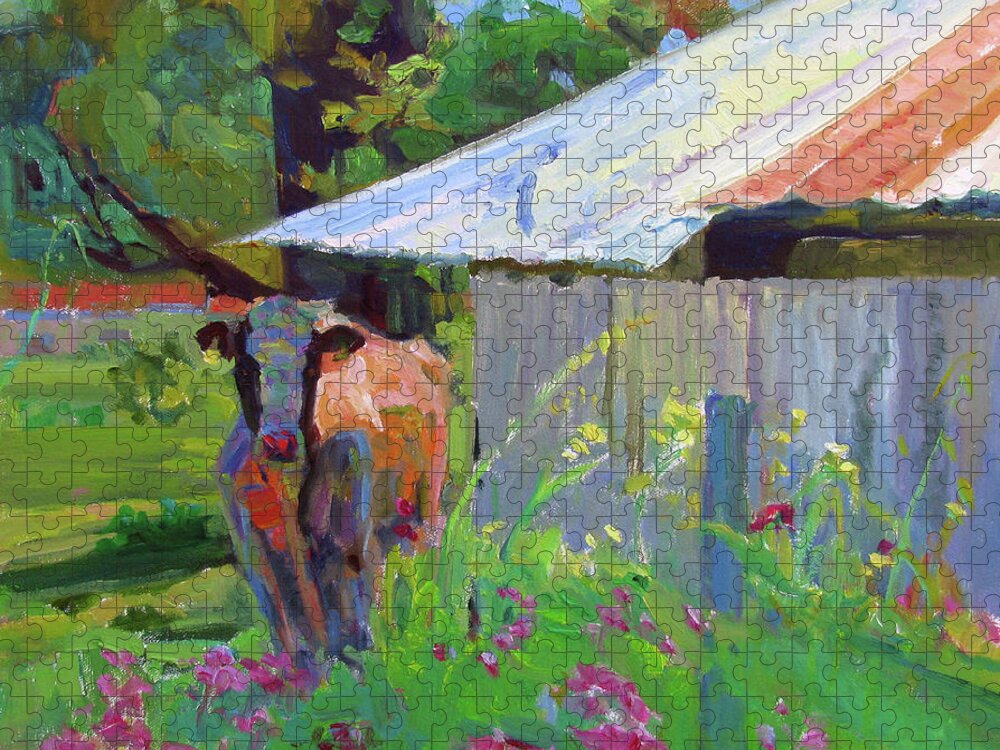 Cow Jigsaw Puzzle featuring the painting Curious Molley by John McCormick