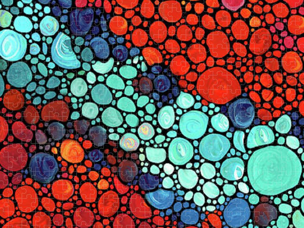 Currents - Red Aqua Art by Sharon Cummings Jigsaw Puzzle by Sharon Cummings  - Pixels