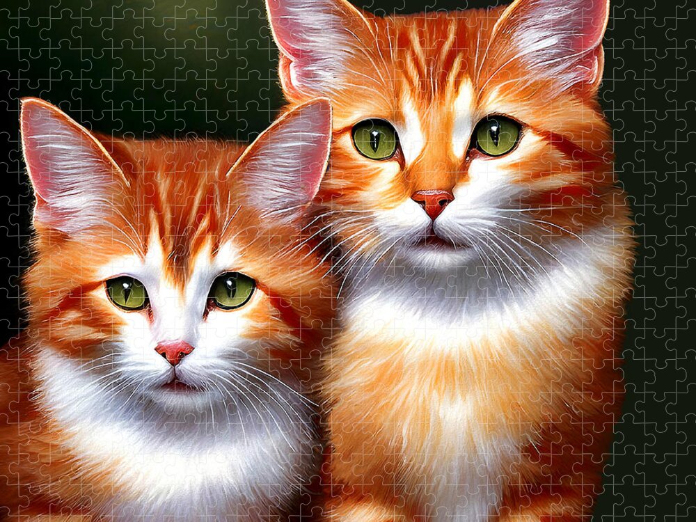 Cats Jigsaw Puzzle featuring the mixed media Cute Kittens by Pennie McCracken