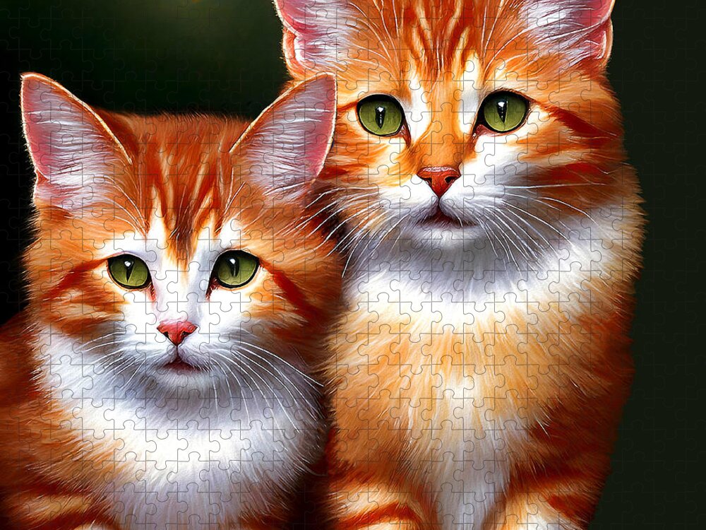 Cats Jigsaw Puzzle featuring the mixed media Cute Kittens by Pennie McCracken
