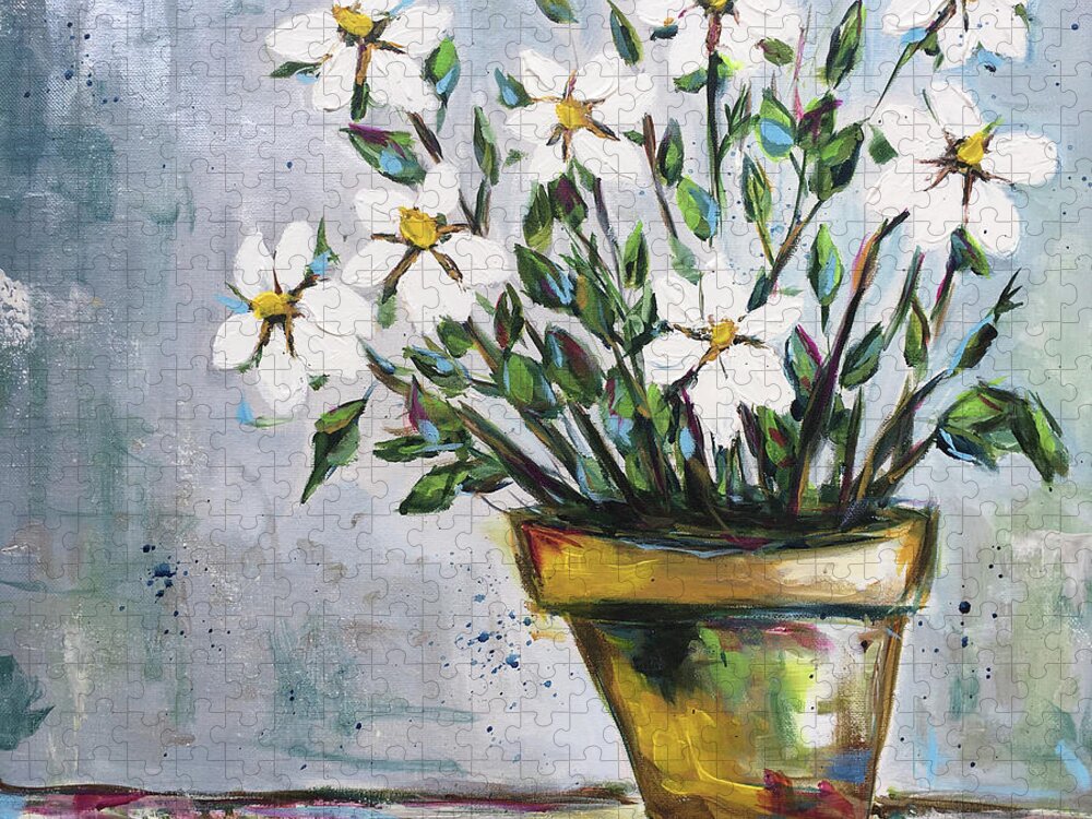 Daisy Gardenias Jigsaw Puzzle featuring the painting Daisy Gardenias by Roxy Rich