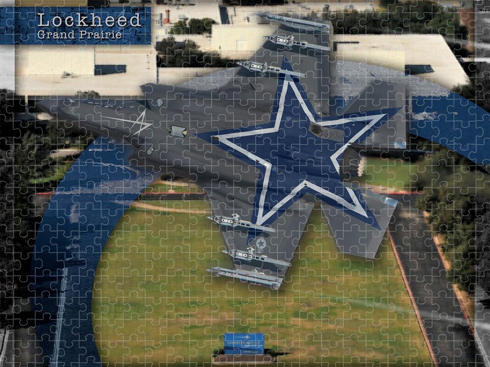 Dallas Cowboys Jigsaw Puzzle featuring the digital art Dallas Cowboys F-35A by Custom Aviation Art