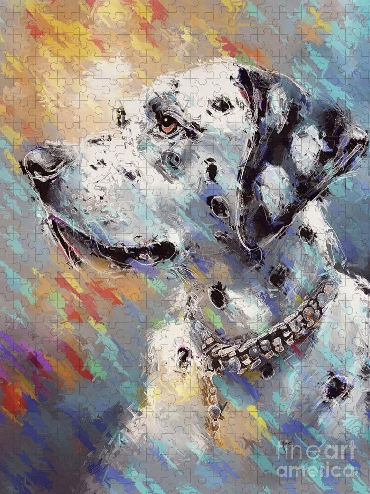 Abstract Jigsaw Puzzle featuring the digital art Dalmatian Dog Portrait - 01953 by Philip Preston