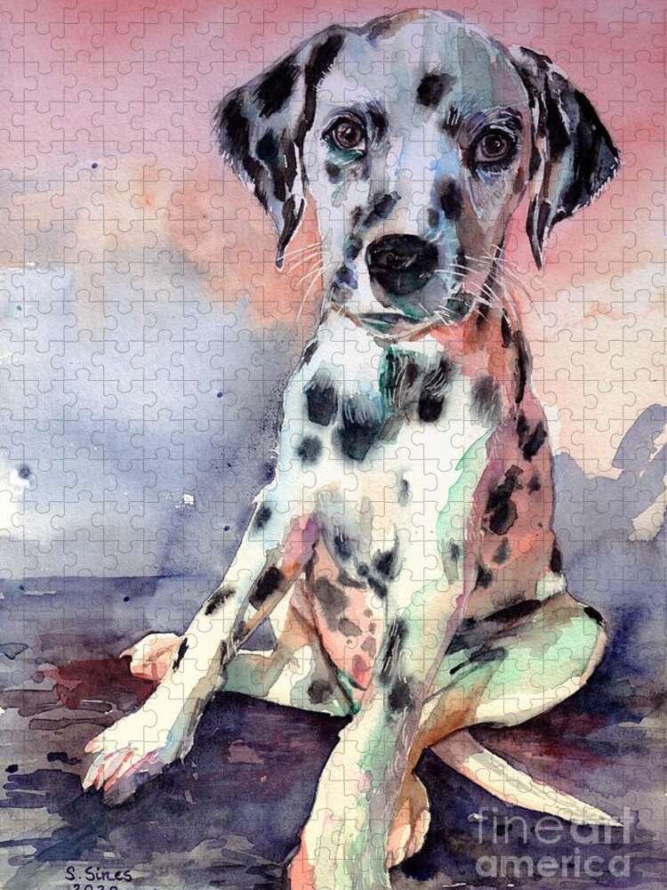 Dalmatian Jigsaw Puzzle featuring the painting Dalmatian Puppy by Suzann Sines