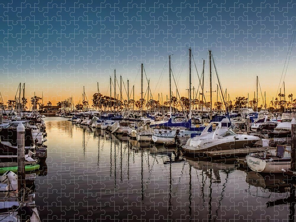 Dana Point Sunset Jigsaw Puzzle featuring the photograph Dana Point Harbor at the Blue Hour by Rebecca Herranen