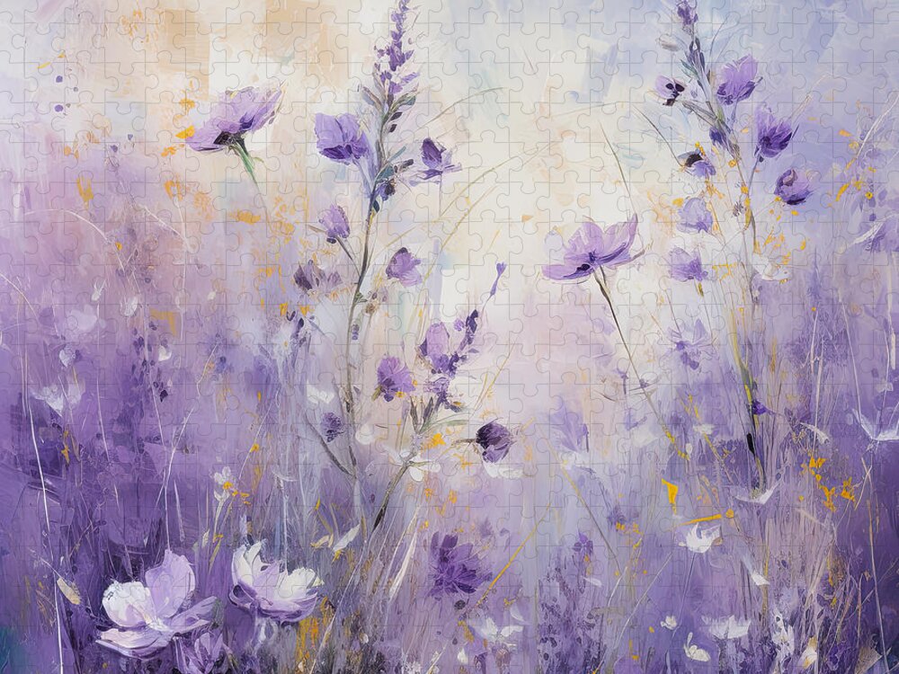Lavender Jigsaw Puzzle featuring the painting Dance of the Lavender Flowers by Lourry Legarde