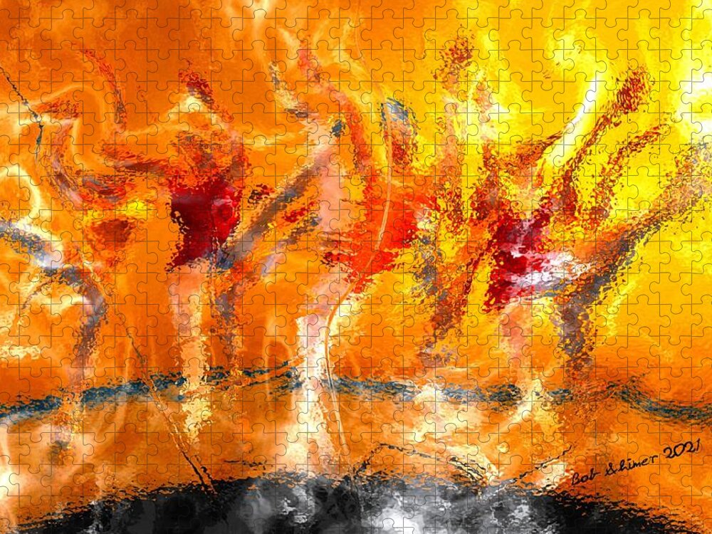 Digital Dance Abstract Jigsaw Puzzle featuring the digital art Dancers by Bob Shimer