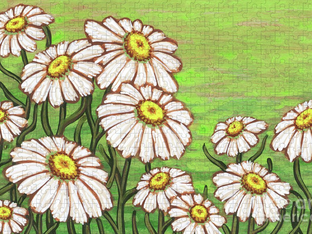 Daisy Jigsaw Puzzle featuring the painting Dancing Daisy Daydreams in Lime Sherbet Skies by Amy E Fraser