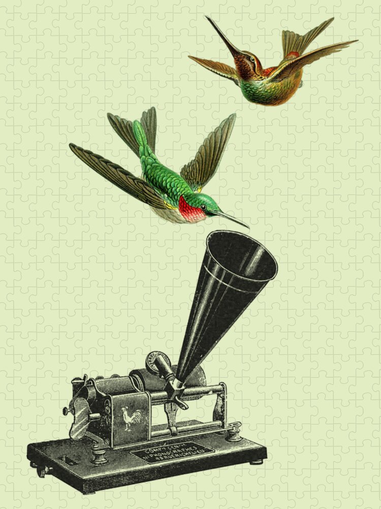 Bird Jigsaw Puzzle featuring the digital art Dancing Hummingbirds by Madame Memento