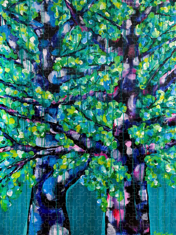 Trees Jigsaw Puzzle featuring the painting Dancing in the Rain by Beth Ann Scott
