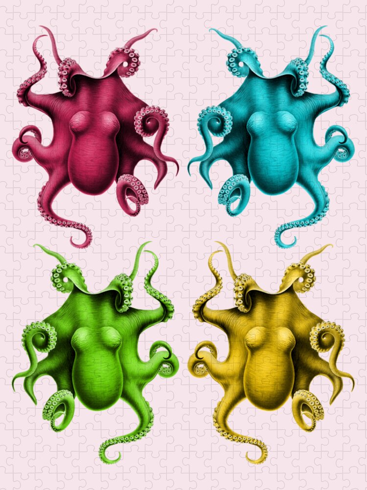 Octopus Jigsaw Puzzle featuring the mixed media Dancing Octopi by Madame Memento