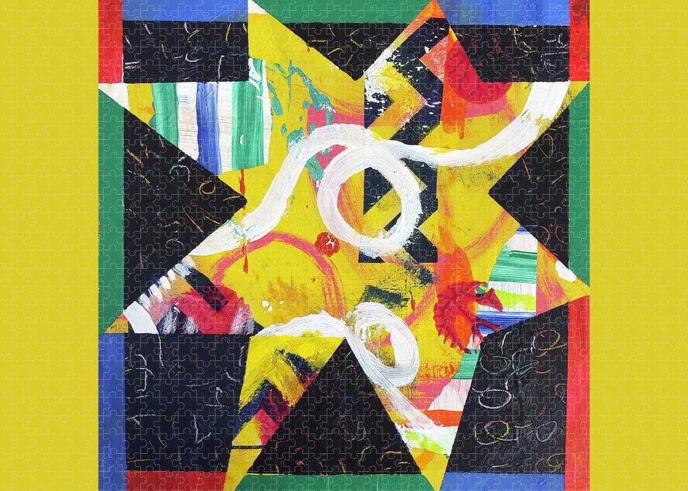 Star Jigsaw Puzzle featuring the painting Dancing Yellow Star by Cyndie Katz