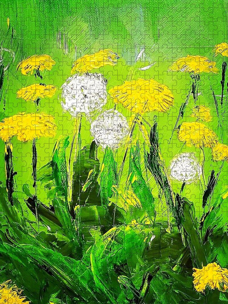  Jigsaw Puzzle featuring the painting Dandelions by Amy Kuenzie