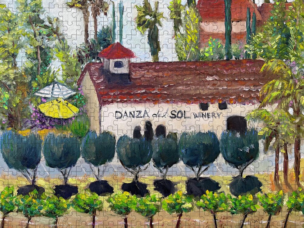 Danza Del Sol Jigsaw Puzzle featuring the painting Danza del Sol Winery by Roxy Rich