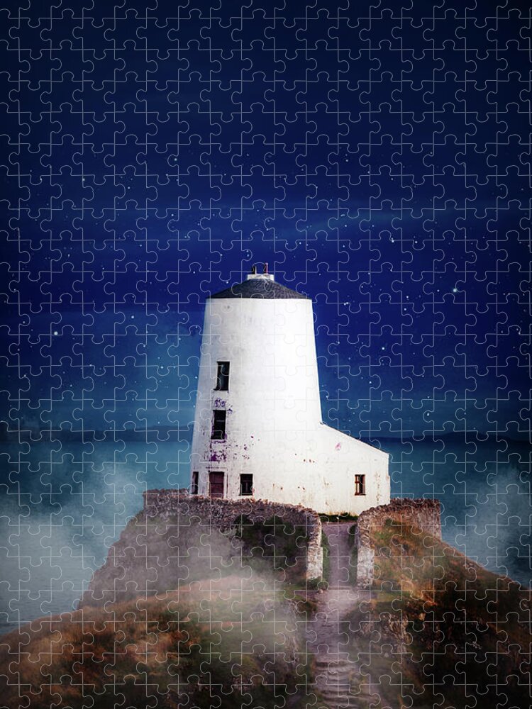 Tŵr Mawr Lighthouse Jigsaw Puzzle featuring the photograph Dark and moody Twr Mawr Lighthouse, North Wales by Victoria Ashman