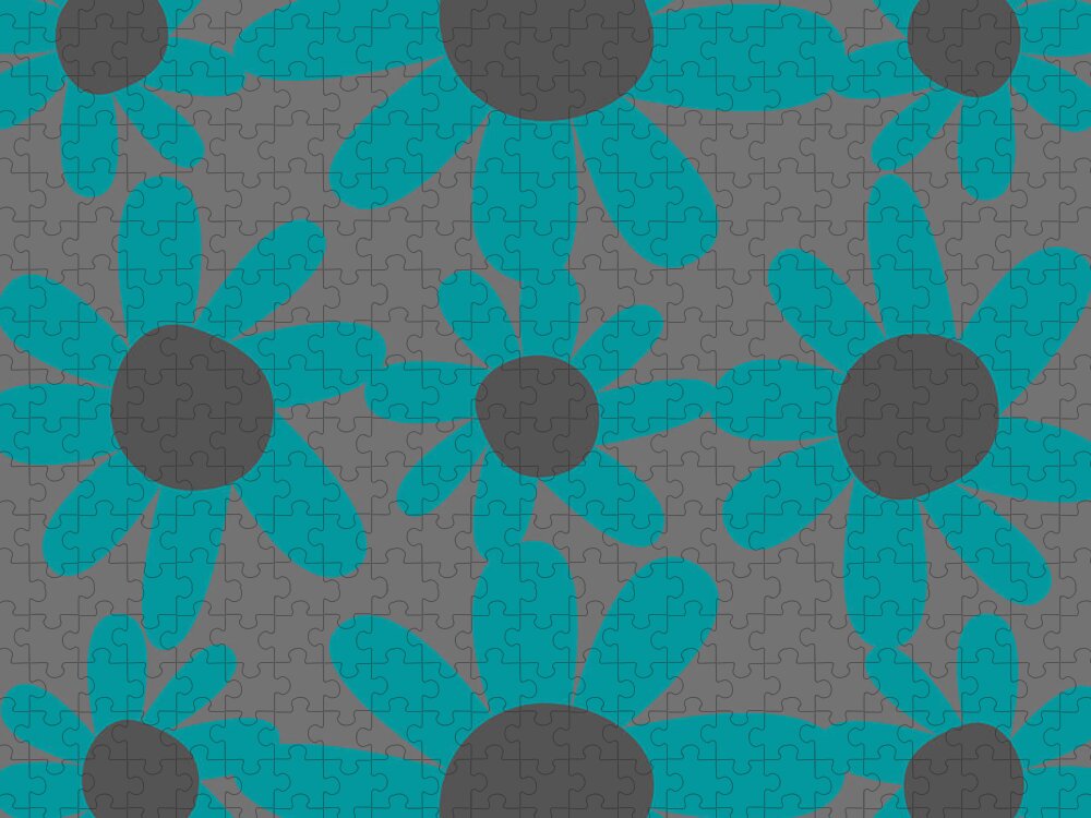 Floral Jigsaw Puzzle featuring the digital art Dark Gray and Blue Floral Pattern by Christie Olstad