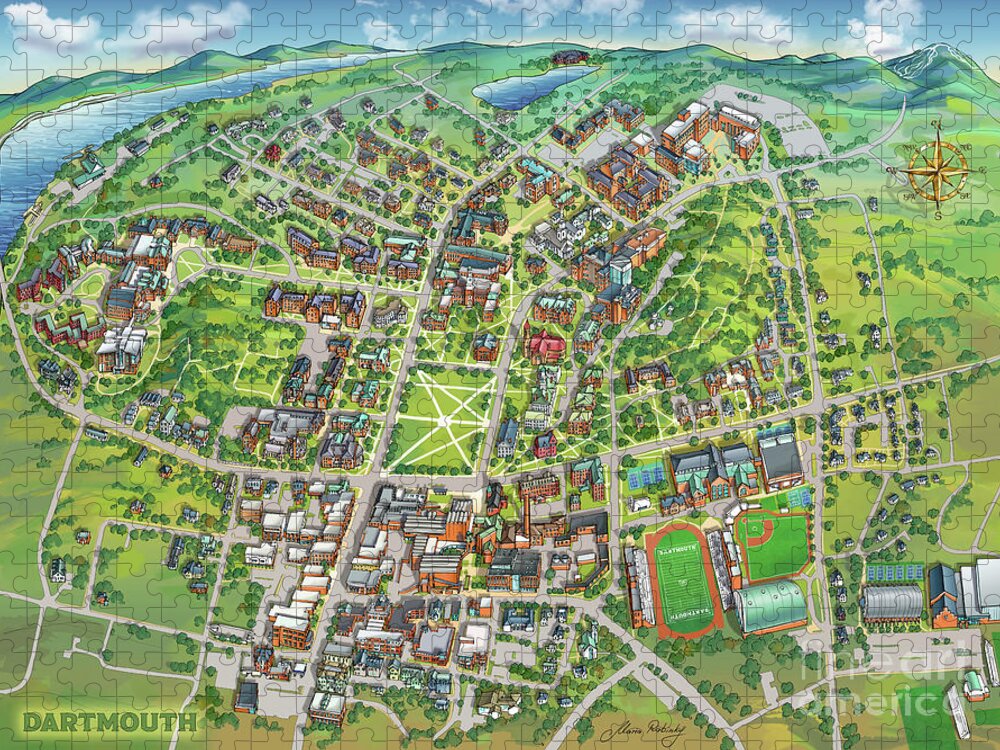 Dartmouth College Jigsaw Puzzle featuring the digital art Dartmouth College Campus Map by Maria Rabinky