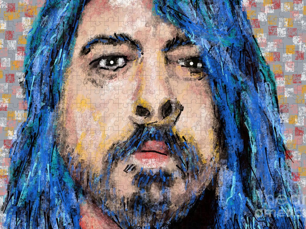 Dave Grohl Foo Fighters Music Concert Celebrity Rockstar Star Rock And Roll Digital Musician Icon Jigsaw Puzzle featuring the painting Dave Grohl The Foo Fighters by Bradley Boug