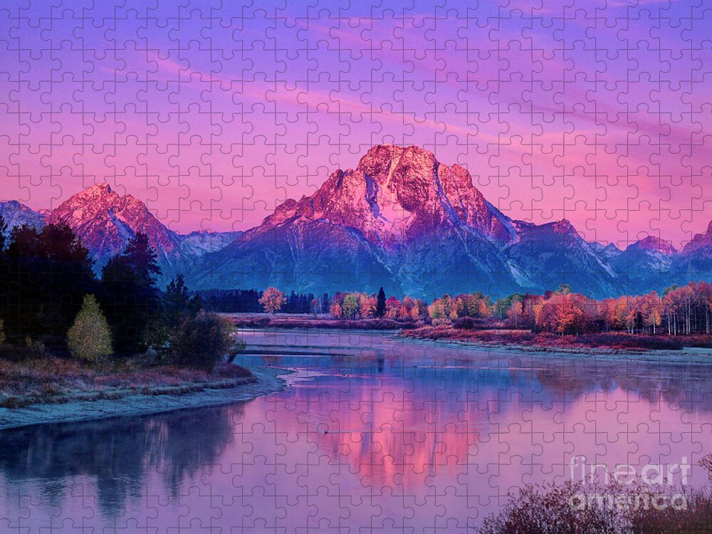 Dave Welling Jigsaw Puzzle featuring the photograph Dawn Oxbow Bend Fall Grand Tetons National Park by Dave Welling