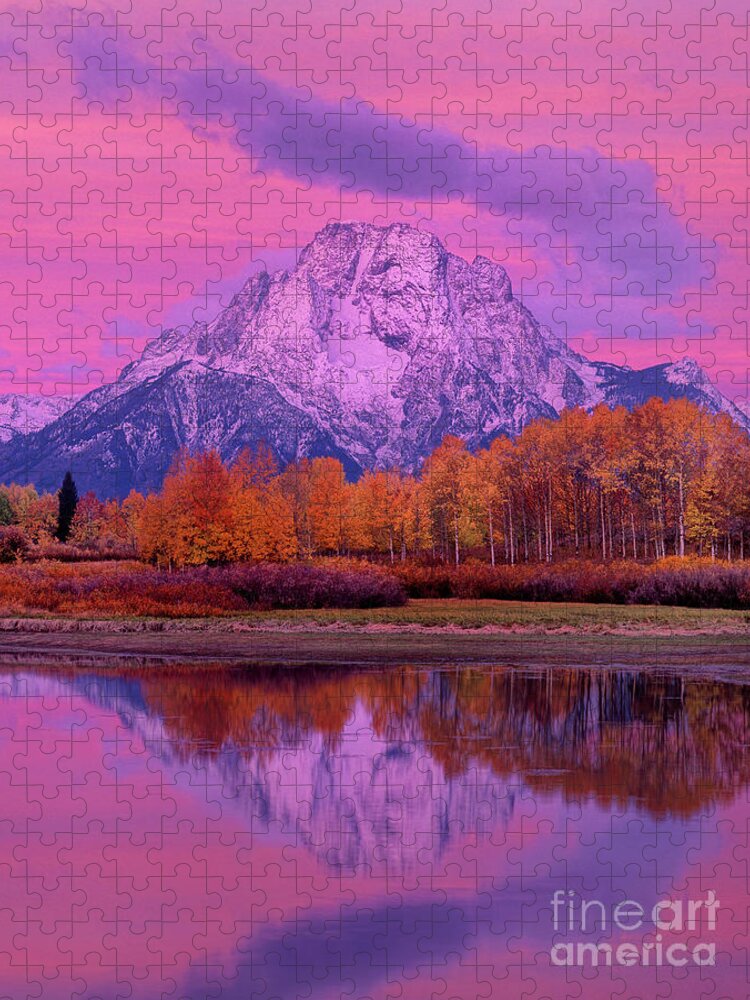 Dave Welling Jigsaw Puzzle featuring the photograph Dawn Oxbow Bend In Fall Grand Tetons National Park by Dave Welling