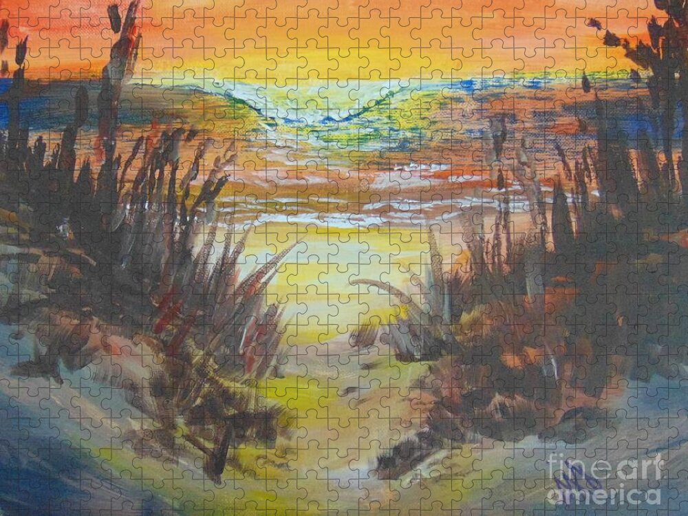 Beach Jigsaw Puzzle featuring the painting Dawn's Early Light by Saundra Johnson