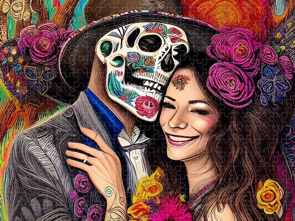 Digital Jigsaw Puzzle featuring the digital art Day of the Dead Reunion II by Beverly Read