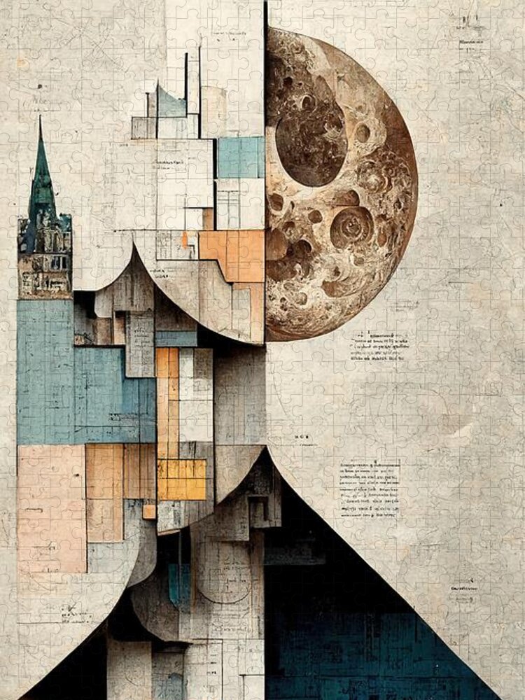 Moon Jigsaw Puzzle featuring the digital art Day to Night by Nickleen Mosher
