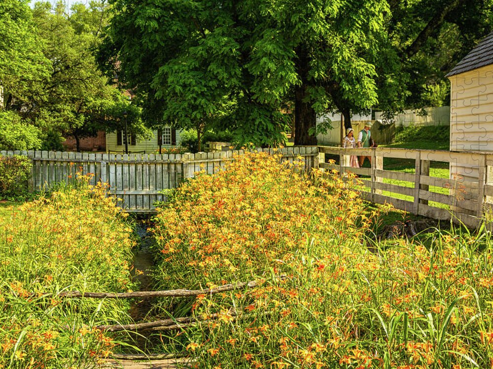 Colonial Williamsburg Jigsaw Puzzle featuring the photograph Daylilies in the Spring by Lara Morrison
