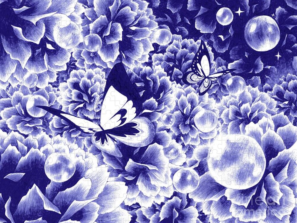 Butterflies Jigsaw Puzzle featuring the drawing Dazzling by Alice Chen