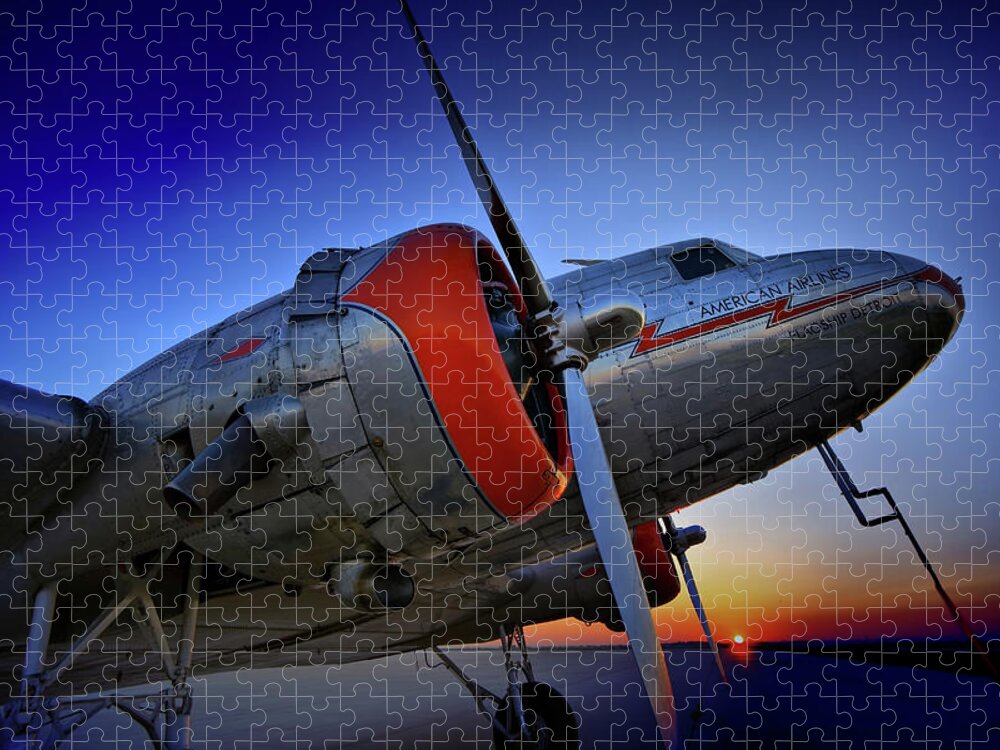 Dc3 Jigsaw Puzzle featuring the photograph DC-3 Flagship Detroit at Sunrise by HawkEye Media
