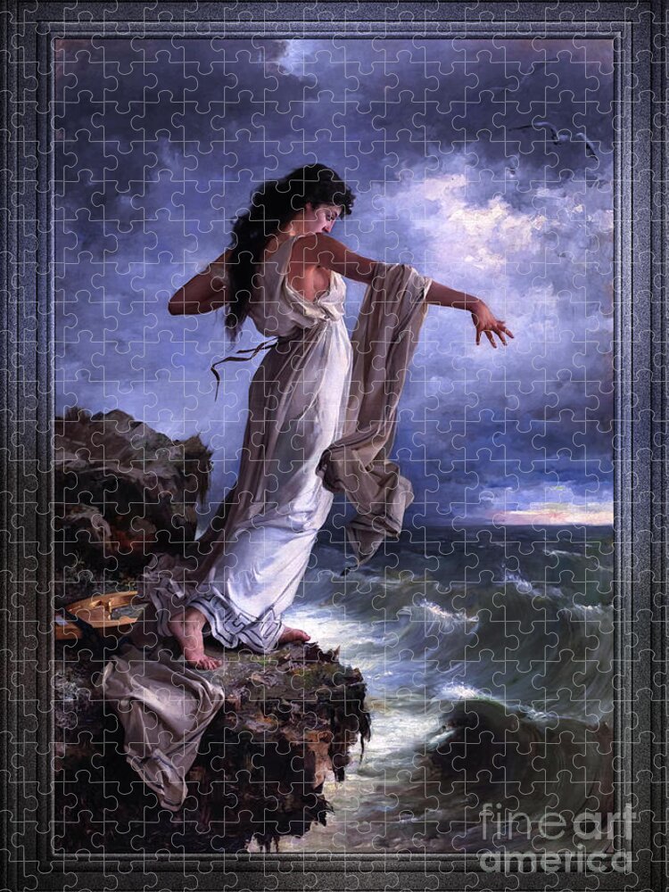 Ocean Waves Jigsaw Puzzle featuring the painting Death of Sappho by Miguel Carbonell Selva by Xzendor7