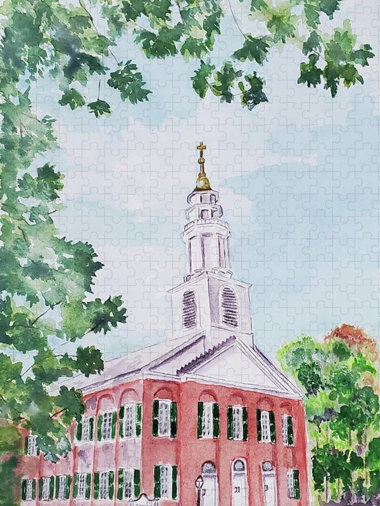 Deerfield Jigsaw Puzzle featuring the painting Deerfield Church by Claudette Carlton