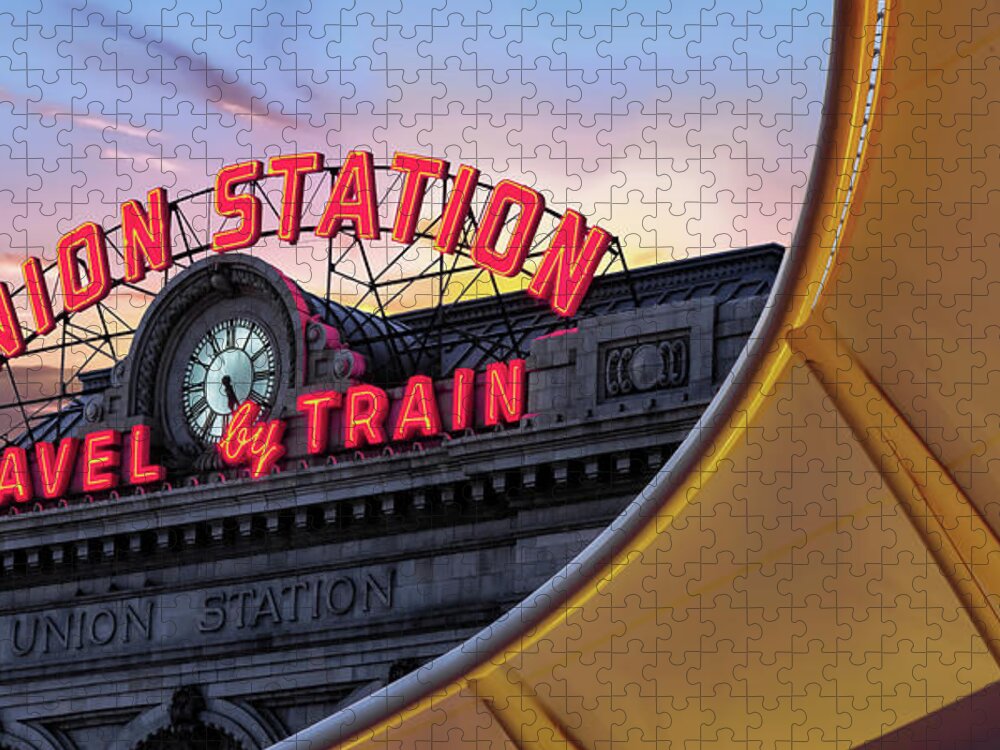 Denver Colorado Jigsaw Puzzle featuring the photograph Denver Colorado Union Station Panorama by Gregory Ballos