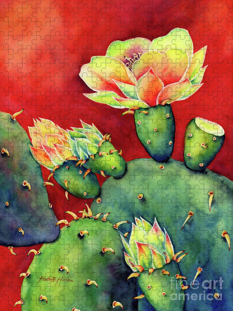 Cactus Jigsaw Puzzle featuring the painting Desert Bloom by Hailey E Herrera