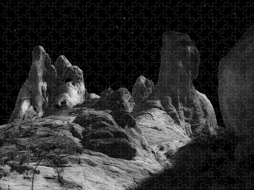 Desert Sandstone Formations In Moonlight Jigsaw Puzzle featuring the photograph Desert Sandstone Formations In Moonlight by Frank Wilson