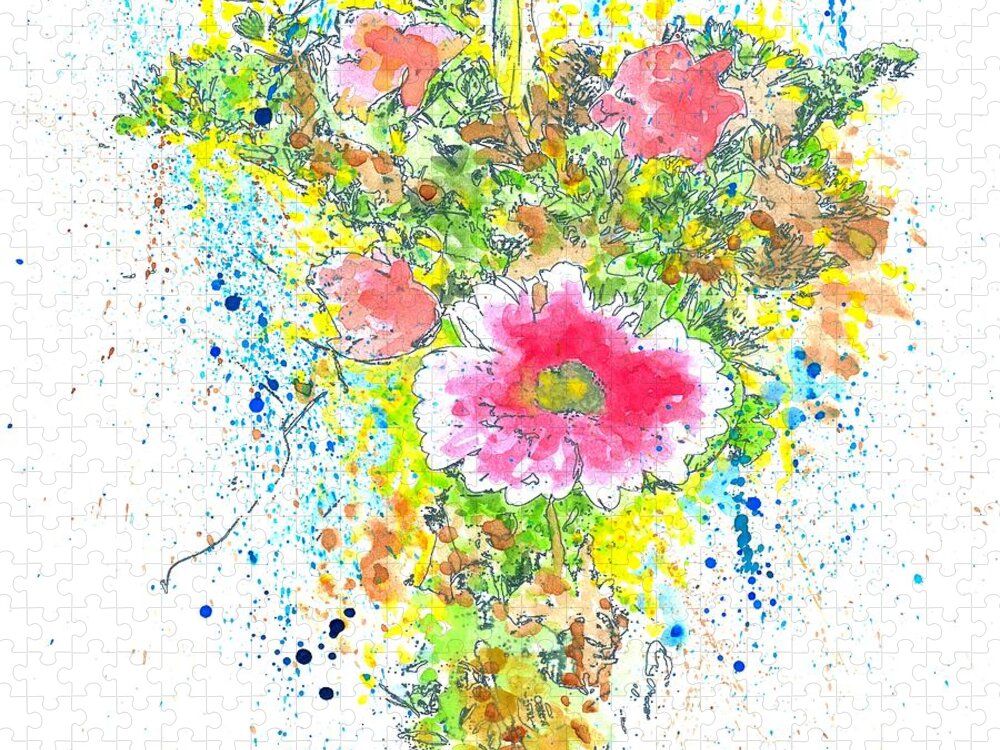 Watercolor Jigsaw Puzzle featuring the mixed media Design 22 flowers by Lucie Dumas