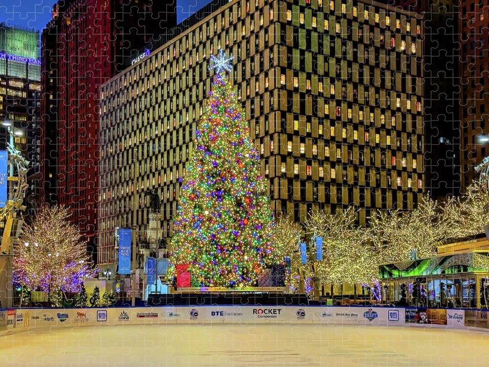 Detroit Jigsaw Puzzle featuring the photograph Detroit Campus Martius Christmas Tree IMG_6332 by Michael Thomas